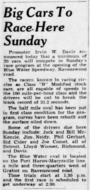 Marysville Race Track (Blue Water Speedway) - Aug 19 1948 Blue Water Speedway